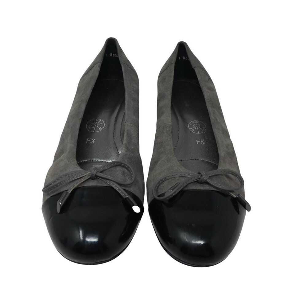 Ara Belinda Gray Black Leather Cap Toe Bow Ballet Flats Womens 7 - Picture 6 of 14